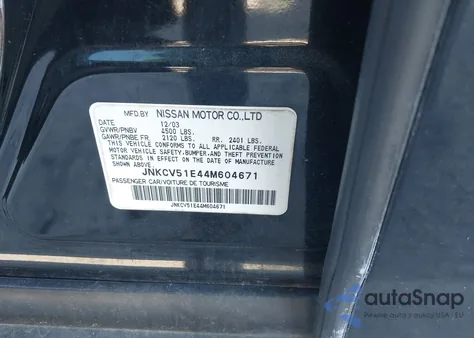 2004 Infiniti G35 from USA, damaged, VIN JNKCV51E44M604671